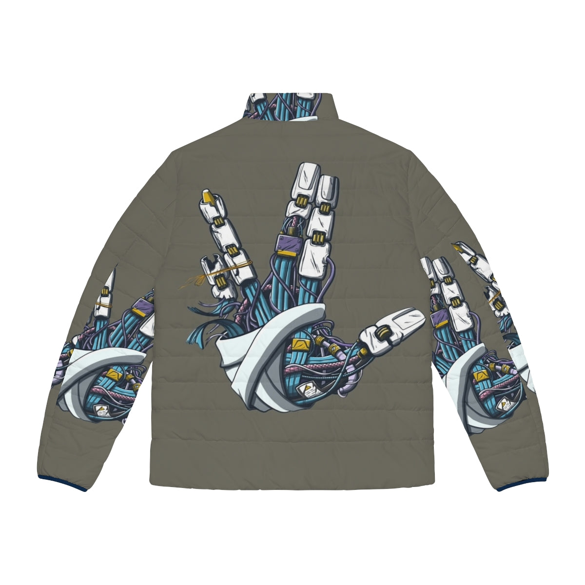 Mecha-inspired Star Trek Vulcan salute puffer jacket with sci-fi graphics - Back