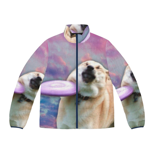 Frisbee Doge puffer jacket featuring a cute dog design