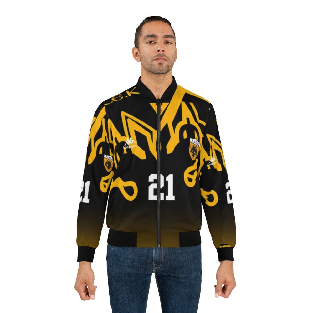 Retro 1997 AEK Athens bomber jacket with vintage football/soccer design - Lifestyle