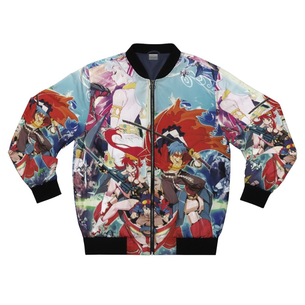 Tengen Toppa Gurren Lagann anime-inspired bomber jacket featuring characters Kamina, Yoko Littner, Nia Teppelin, and Rossiu.