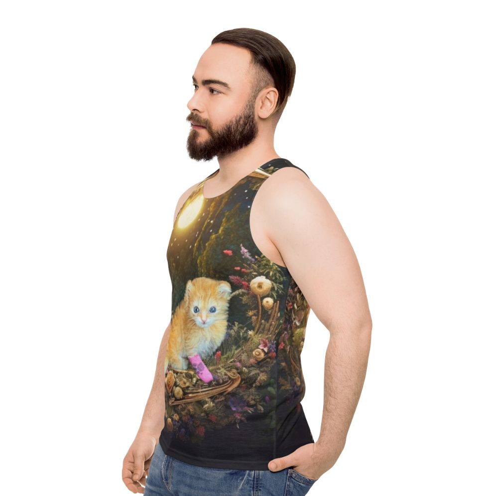 Dreamy Tater Tot Unisex Tank Top with Kitty Print - men side