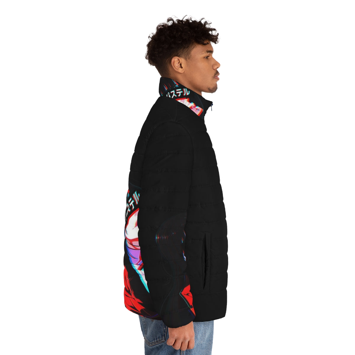 Crimson aesthetic cyberpunk kakegurui anime puffer jacket - men side right