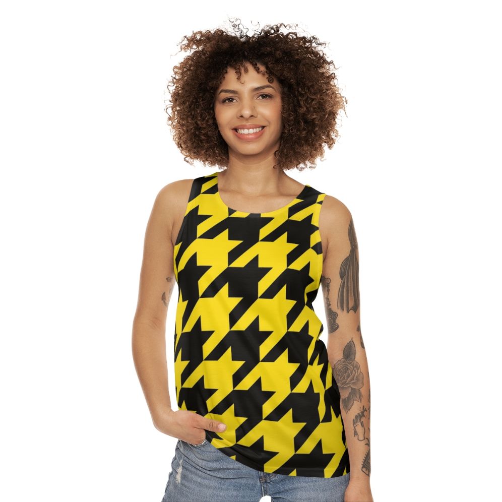 Unisex houndstooth black and yellow tank top - women