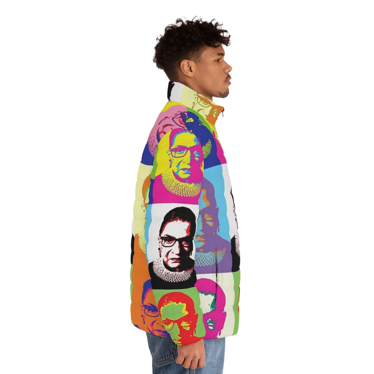 Ruth Bader Ginsburg Puffer Jacket with Feminist Artwork - men side right