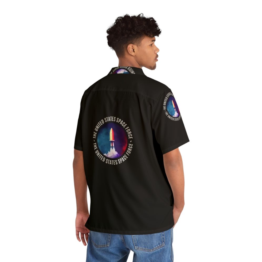 Space Force rocket water color badge design on a Hawaiian shirt - People Back