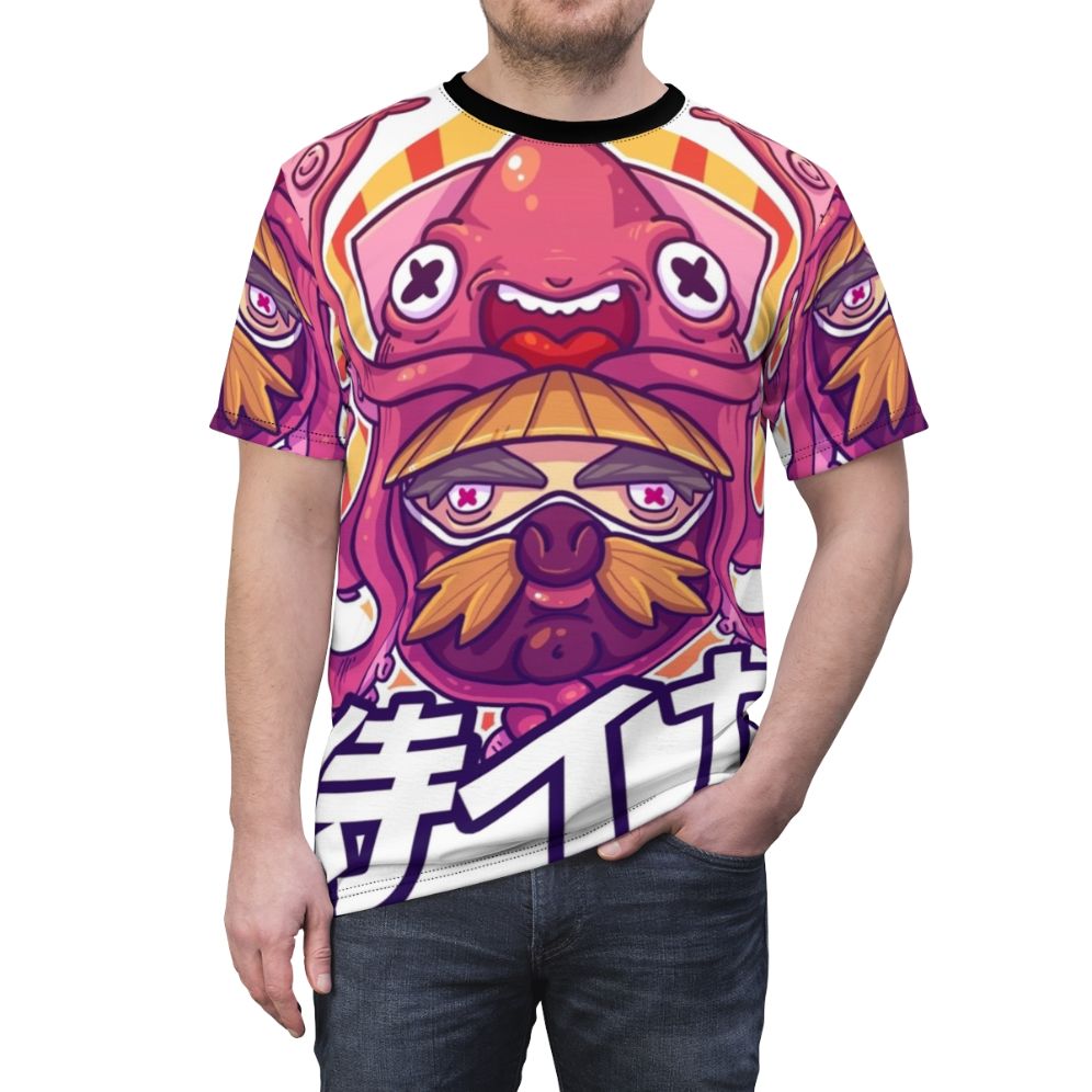 Samurai Squid Cartoon Character T-Shirt - men front