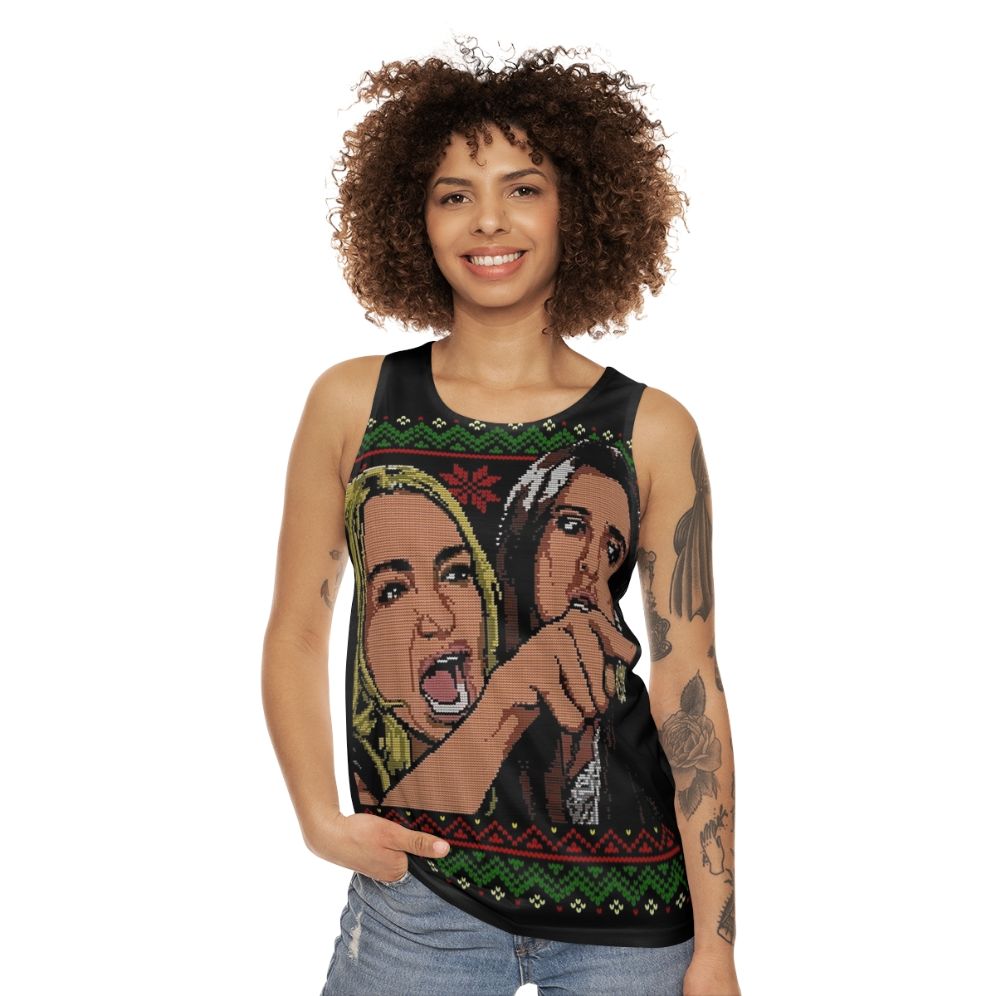 Woman Yelling at Cat Meme Ugly Sweater Unisex Tank Top - women