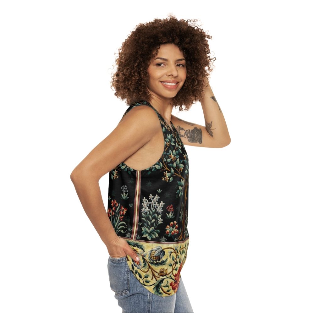 Midnight floral tapestry unisex tank top - women side