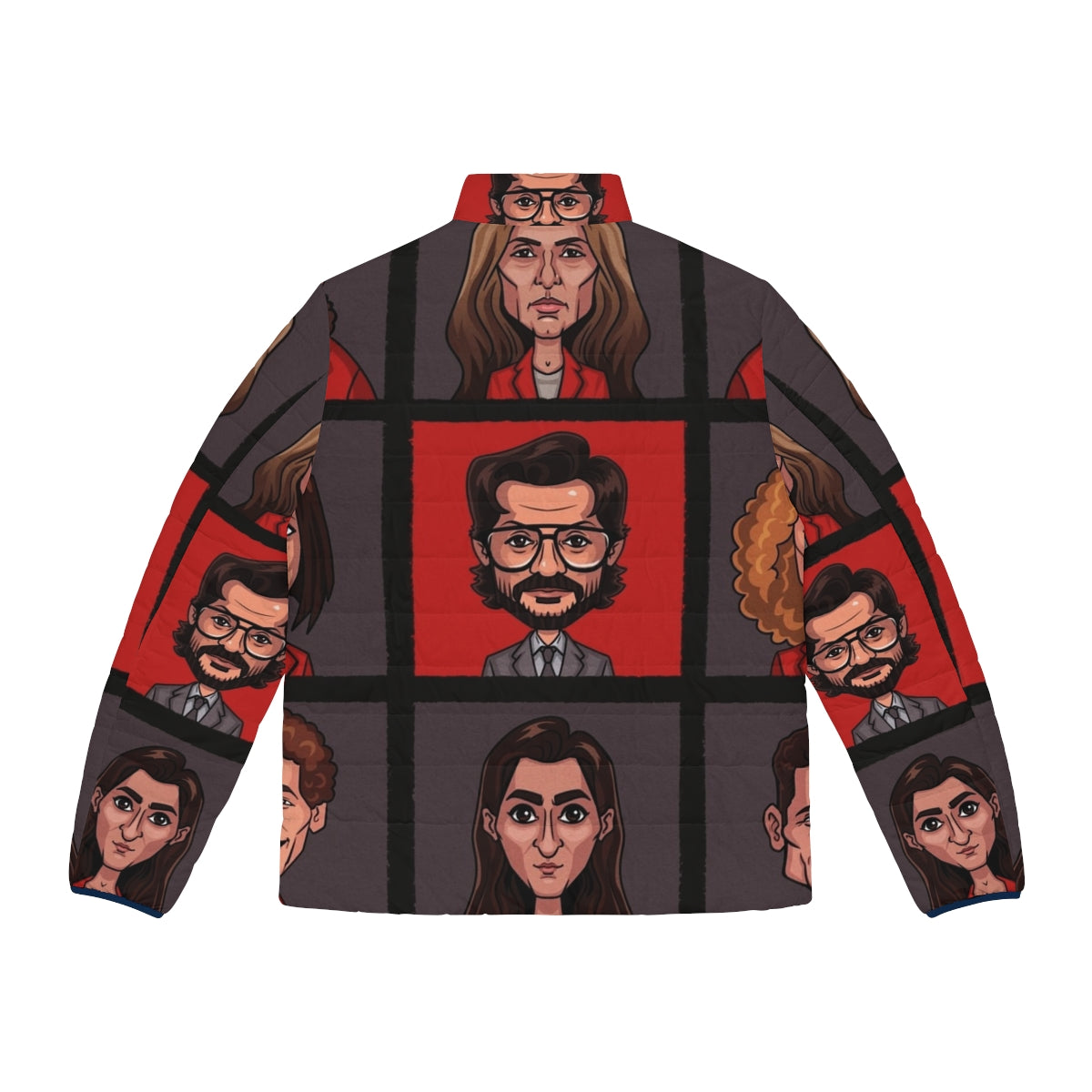 Money Heist Lineup Puffer Jacket featuring the main characters - Back