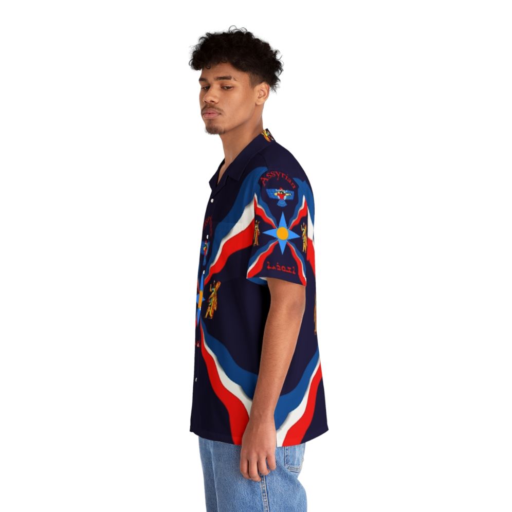 Assyrian flag Hawaiian shirt featuring ancient Mesopotamian art and symbols - People Left