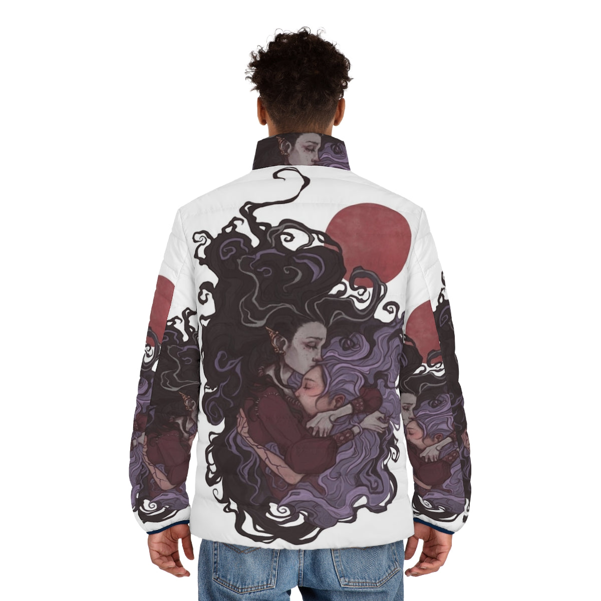 Puffer jacket with horror dreams design, perfect for tabletop RPG fans - men back