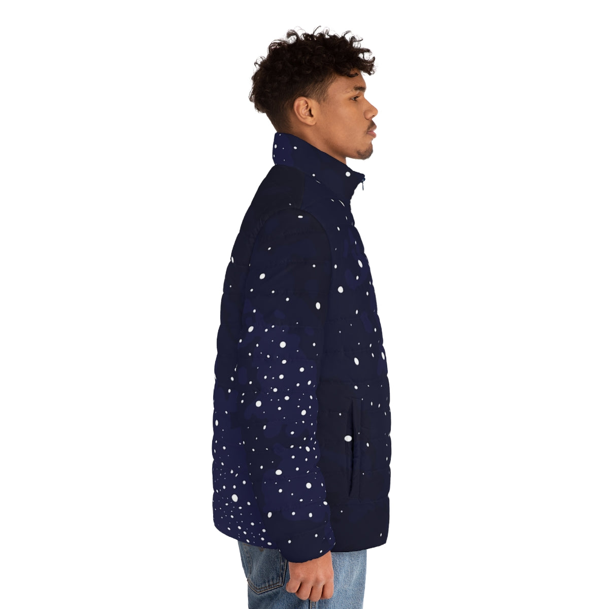 Starry night sky puffer jacket with milky way galaxy and stars - men side right