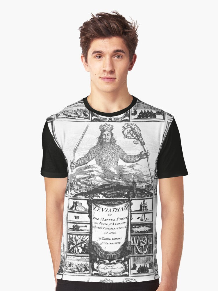 Thomas Hobbes' Leviathan Frontispiece Graphic T-Shirt featuring the iconic 1651 cover design by Abraham Bosse - Men