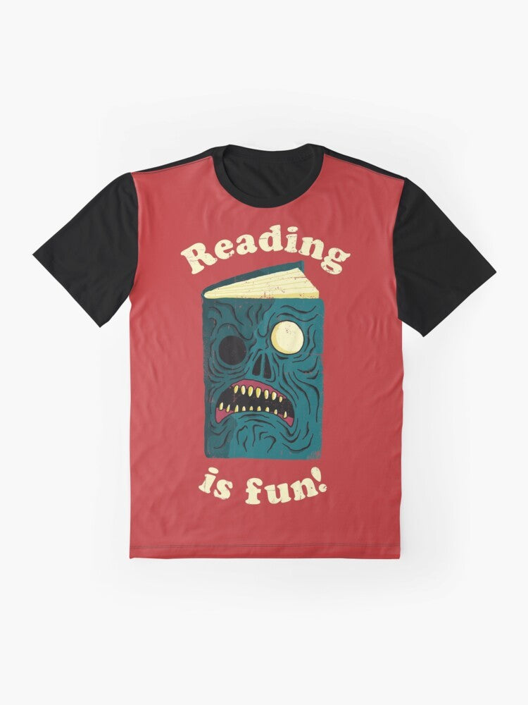 Evil Dead Graphic Tee Featuring "Reading is Fun" Design - Flat lay