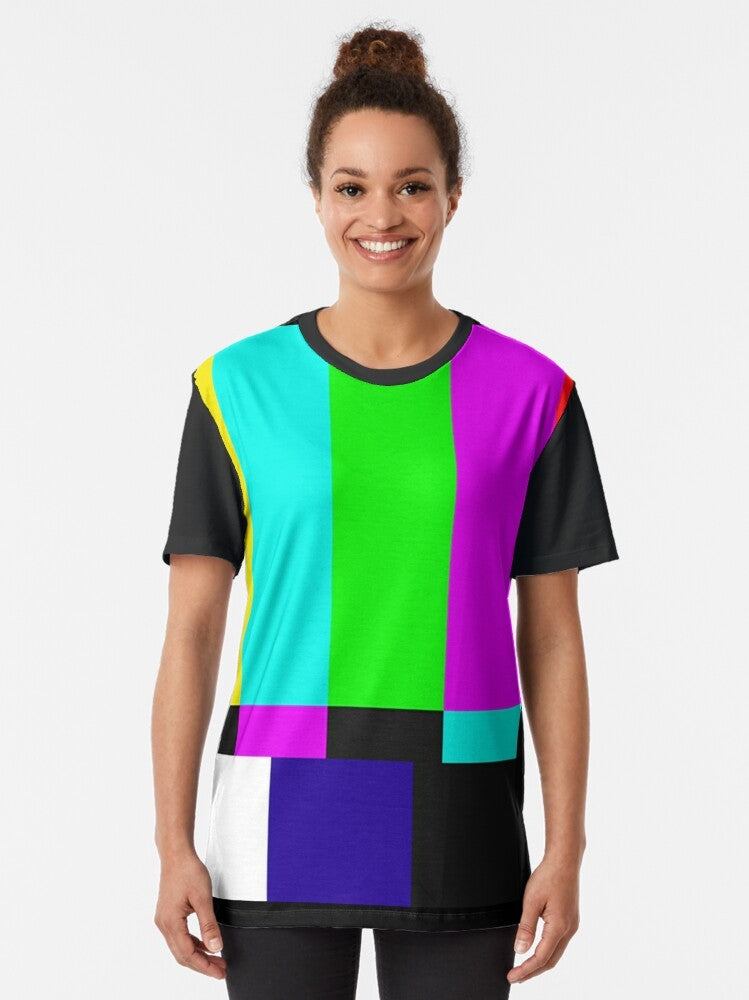 SMPTE color bars graphic design on a t-shirt, representing TV media culture - Women