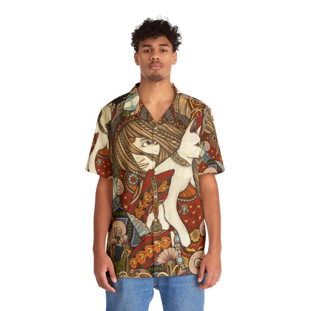 Mystical Visionary Hawaiian Shirt with Ace of Wands Tarot Imagery - People Front