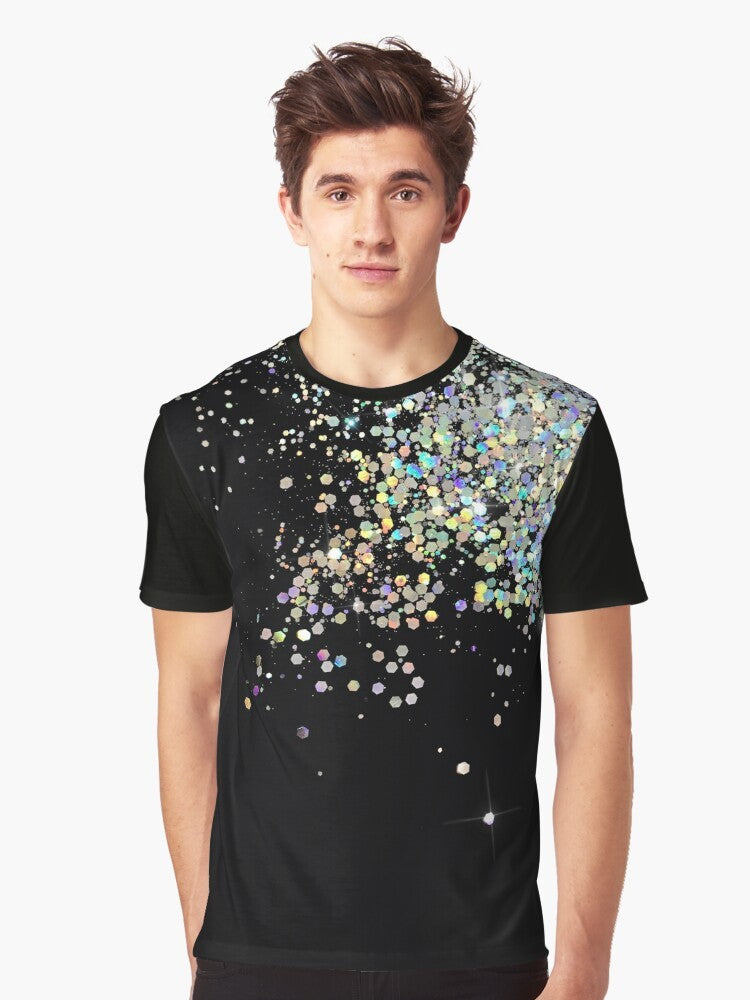 Black and holographic sparkle graphic t-shirt with a modern and trendy design - Men