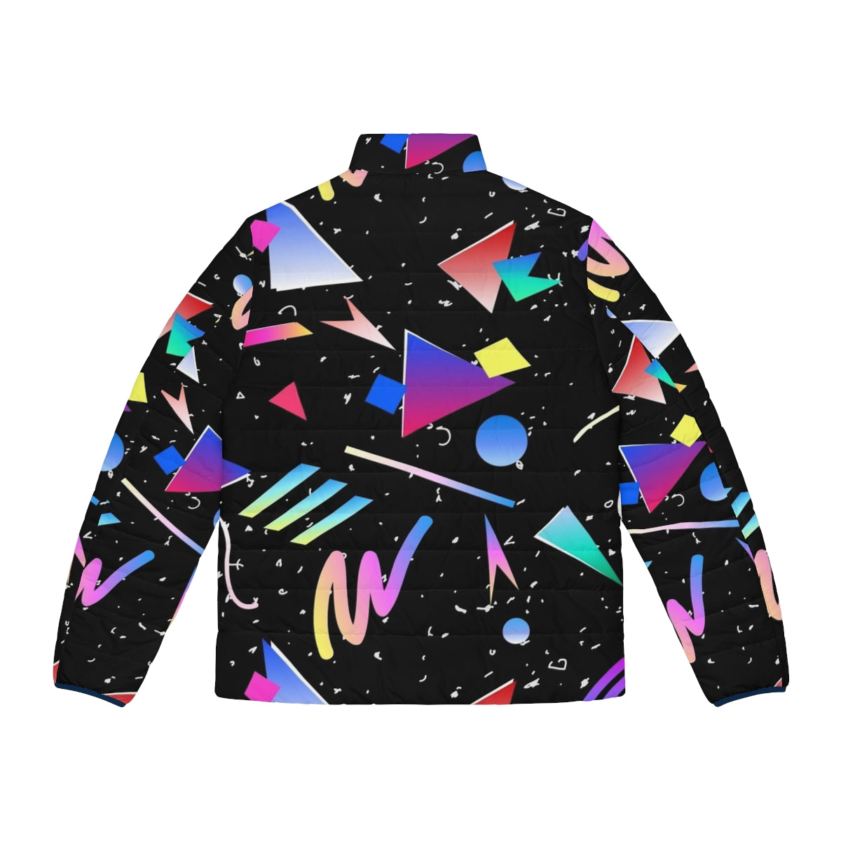 Black puffer jacket with abstract 90s 80s retro pattern - Back