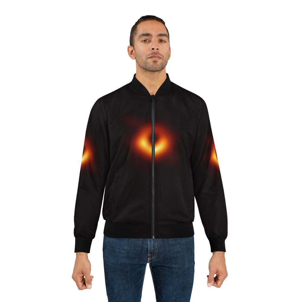 Black hole bomber jacket featuring event horizon and cosmic design - Lifestyle