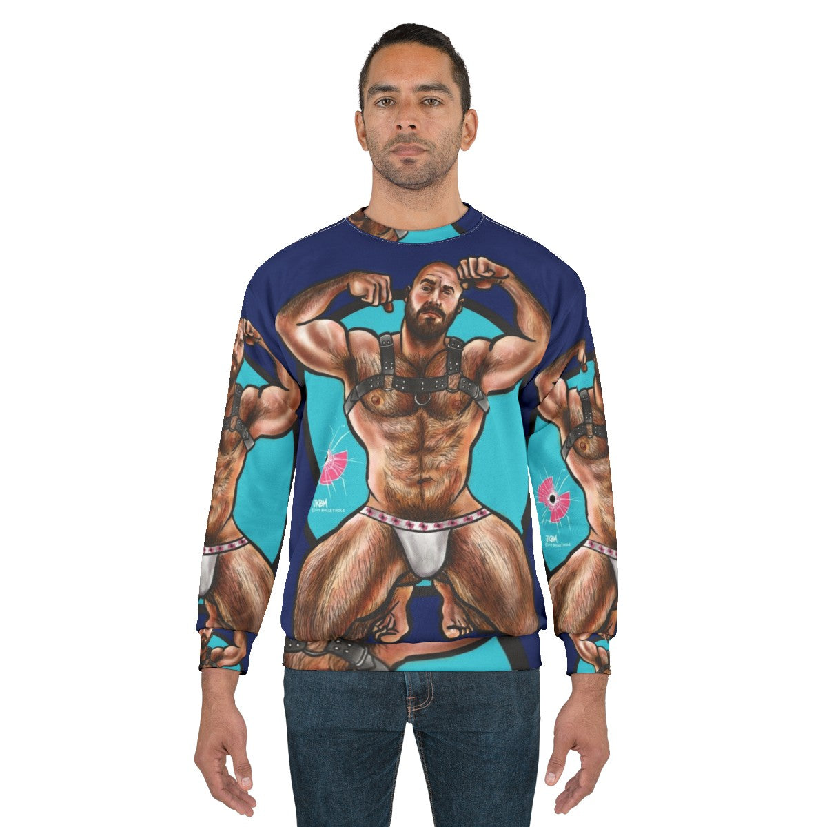 Bullethole graphic sweatshirt for muscle bear fashion - men