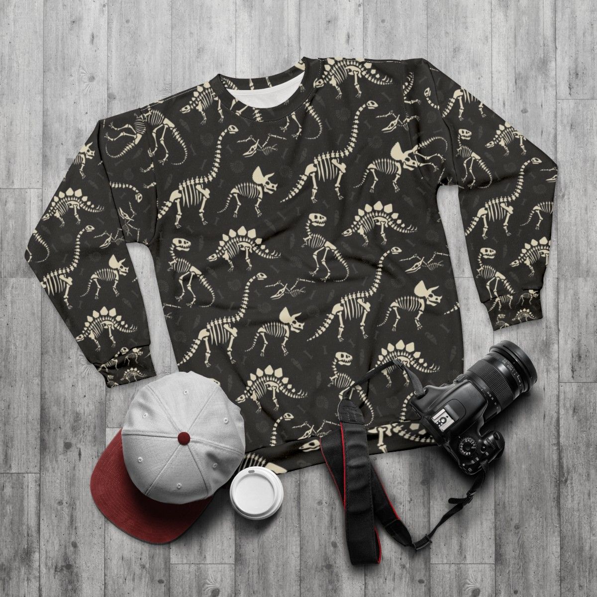 Dinosaur Fossil Black Sweatshirt - flat lay