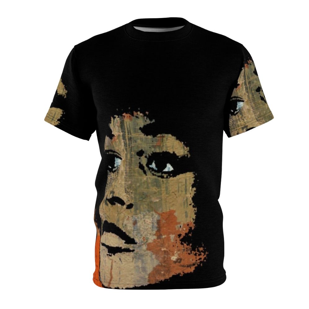 Graphic t-shirt featuring a stylized portrait of Angela Davis, a prominent civil rights activist and scholar