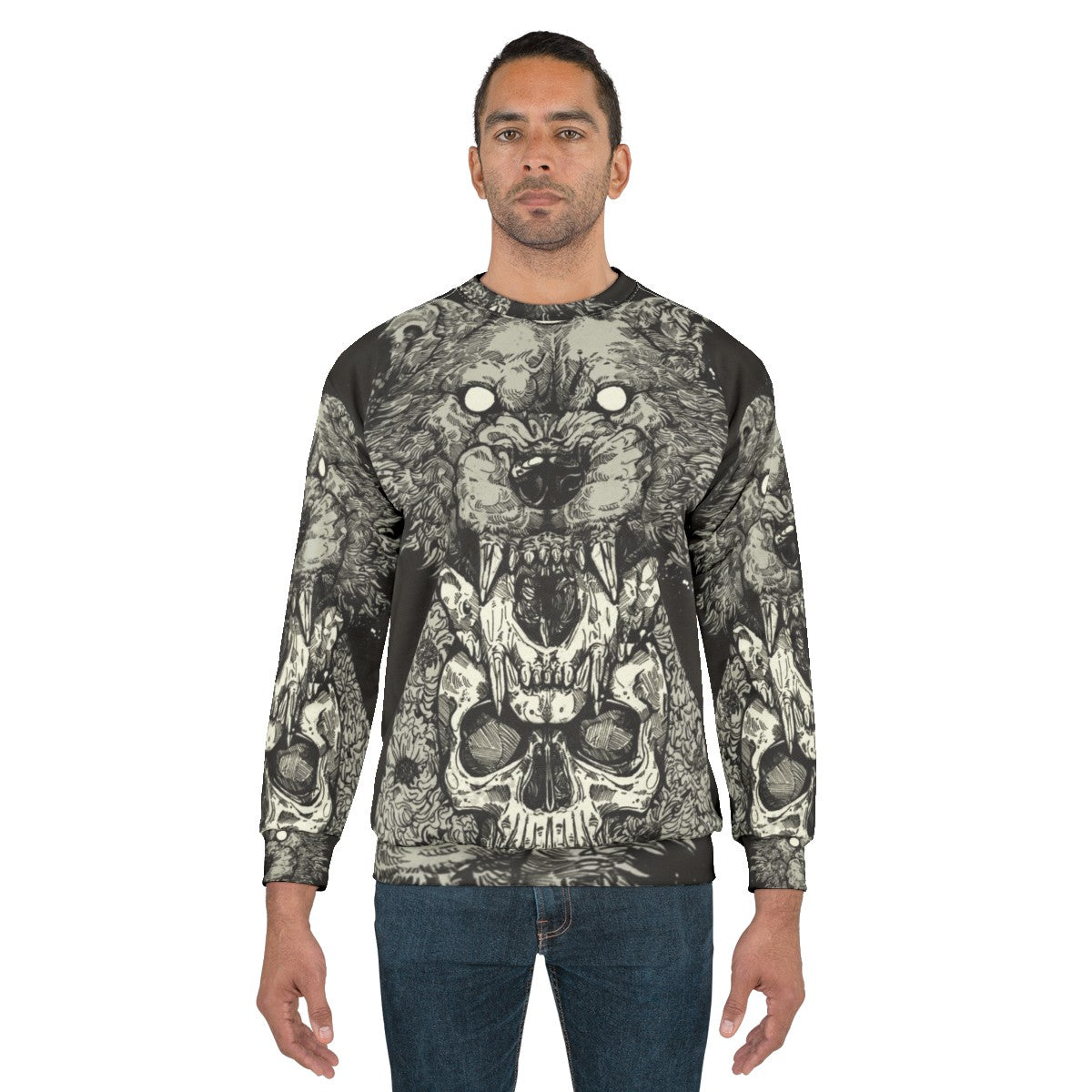 Black graphic sweatshirt with a skull design - men