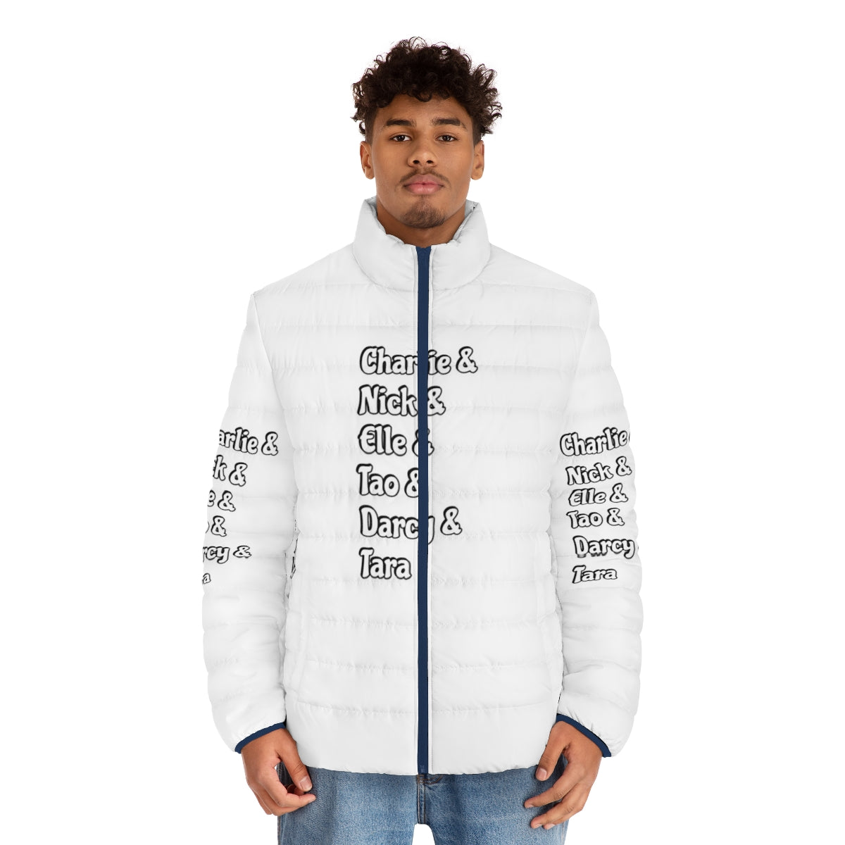 Heartstopper character names puffer jacket featuring fan favorite characters - men front