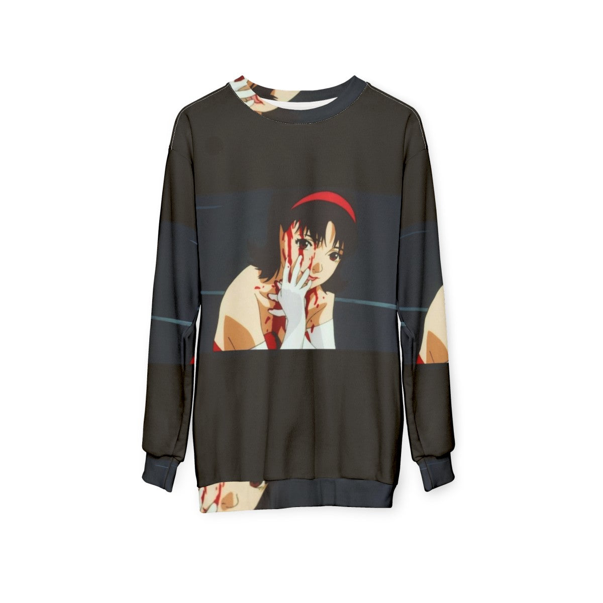 Perfect Blue Anime Sweatshirt with Blood and Final Fantasy Imagery - hanging