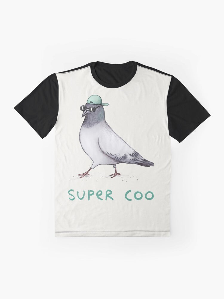 Super Coo Cool Graphic T-Shirt with Cute Bird or Pigeon Design - Flat lay