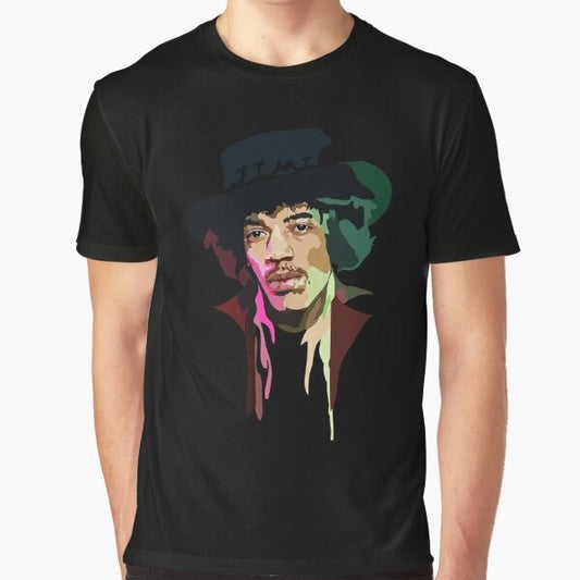 Voodoo Child Jimi Hendrix Graphic T-Shirt with Guitar and Psychedelic Design