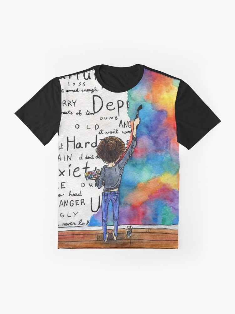 Watercolor painting design t-shirt with text "Always Keep Fighting" for mental health awareness - Flat lay