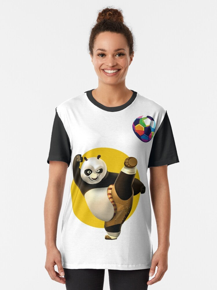 Cute panda cub playing soccer in the galaxy with planets and stars - Women