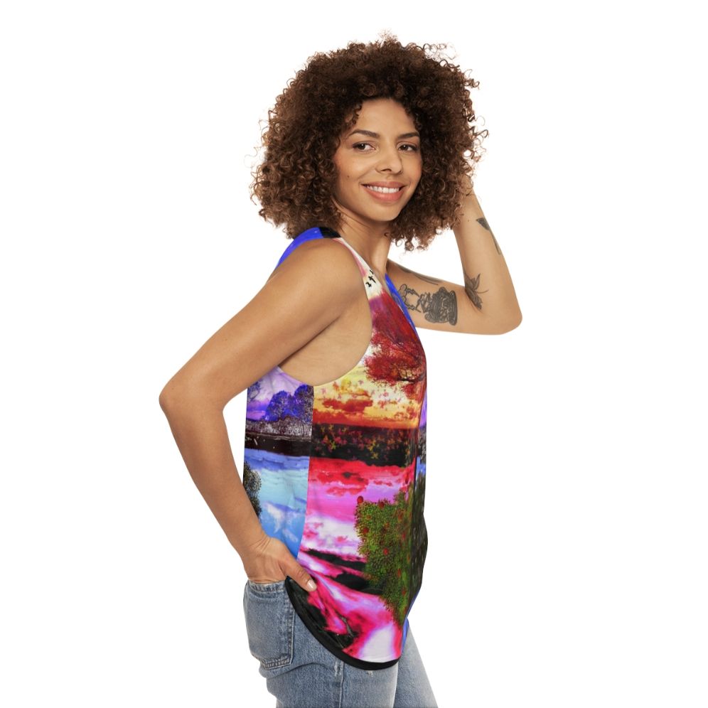 Four seasons tree reflection unisex tank top - women side