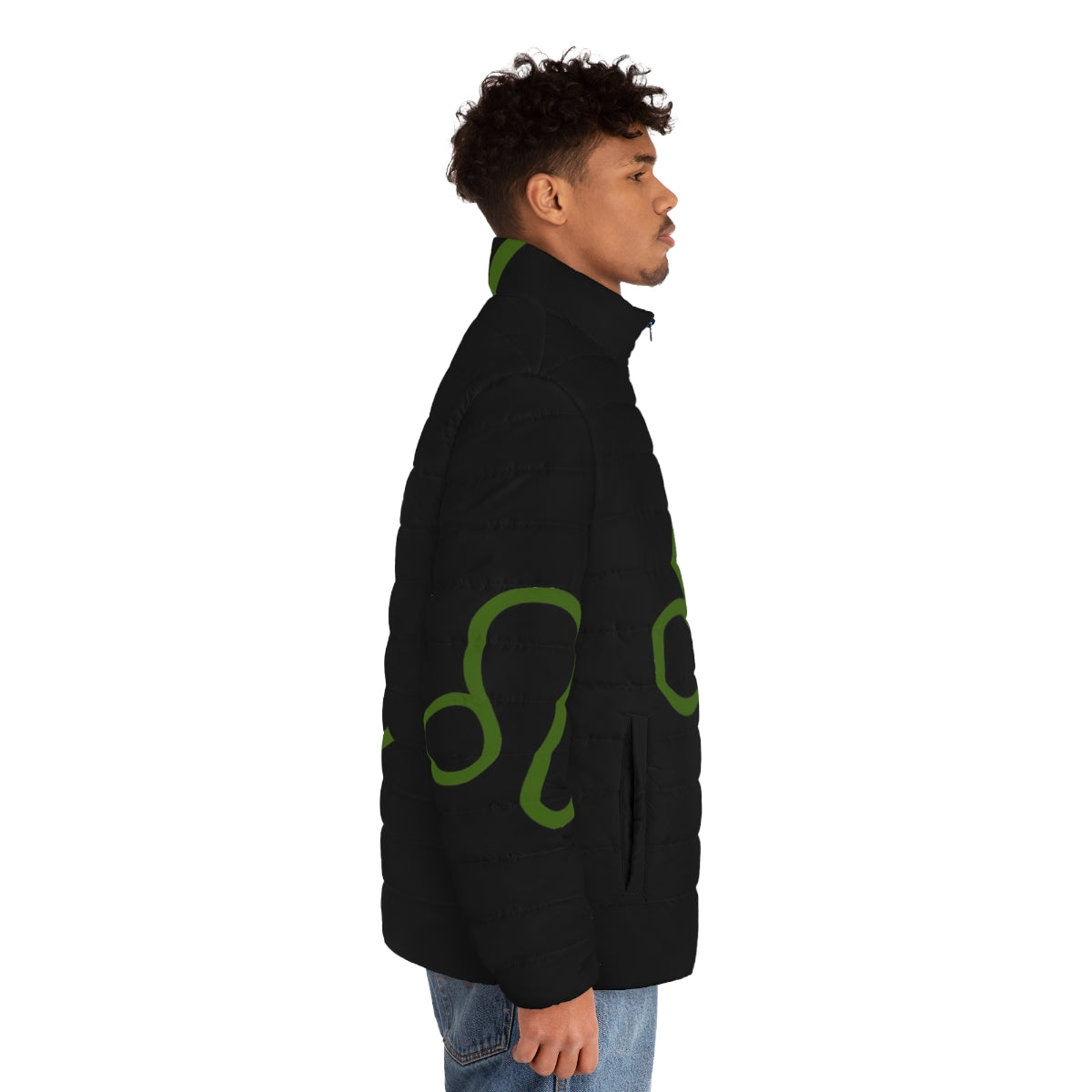 Nepeta Leijon inspired puffer jacket with zodiac symbol and cat design - men side right