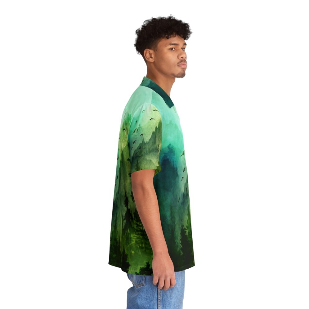 Watercolor Mountain Hawaiian Shirt with Pine Forest and Nature Scenery - People Pight