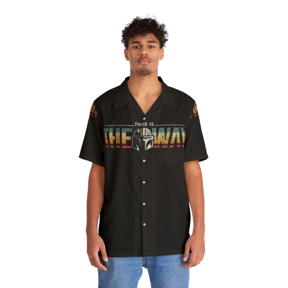 Bounty hunter wearing a "This Is The Way" Hawaiian shirt - People Front