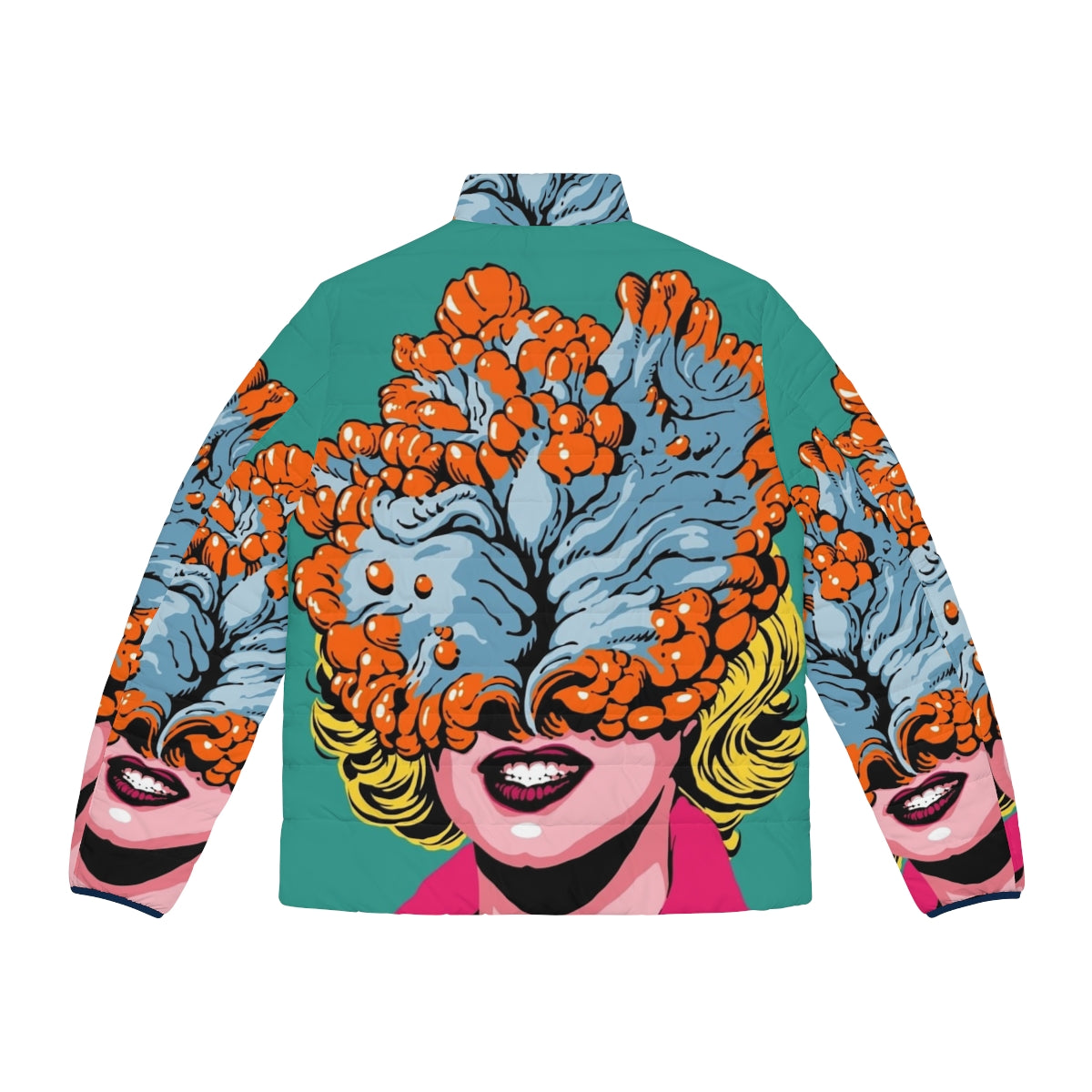 Pop art inspired puffer jacket featuring a cordyceps mushroom design - Back