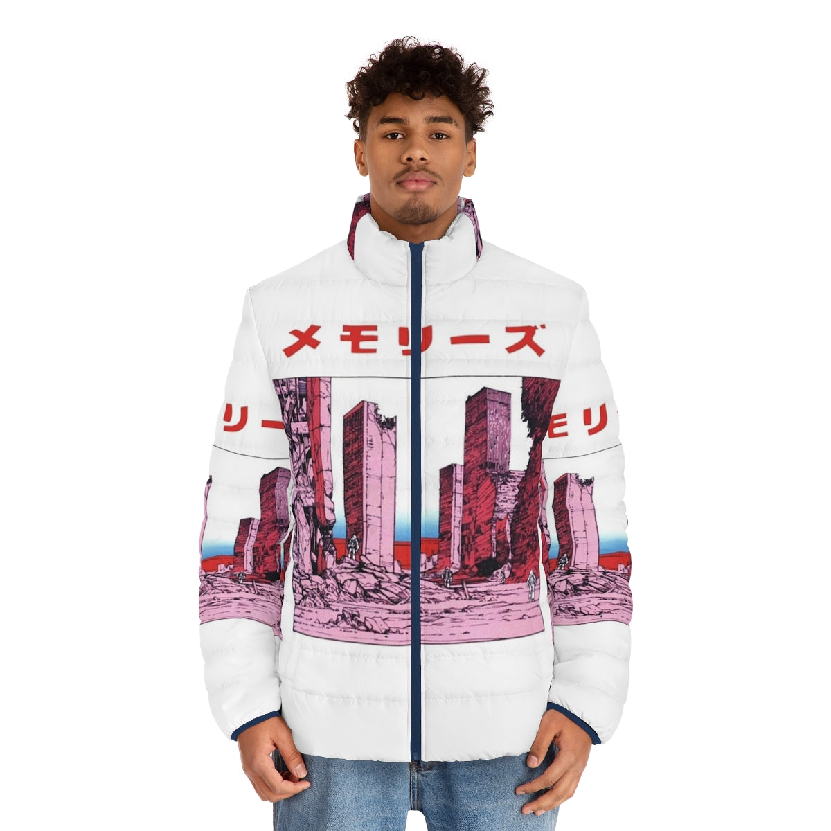 Katsuhiro Otomo Akira-inspired puffer jacket with vaporwave and cyberpunk design - men front