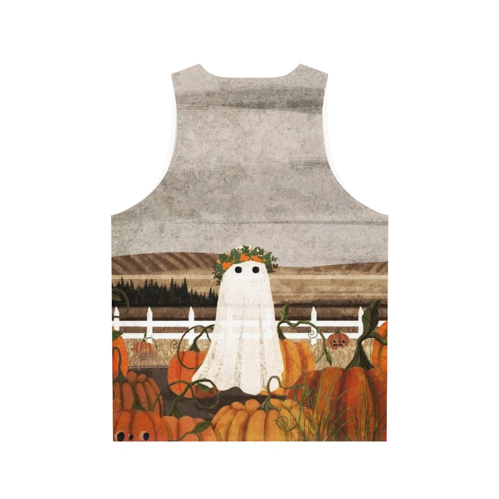 Unisex tank top with vintage pumpkins patch and ghost design - Back