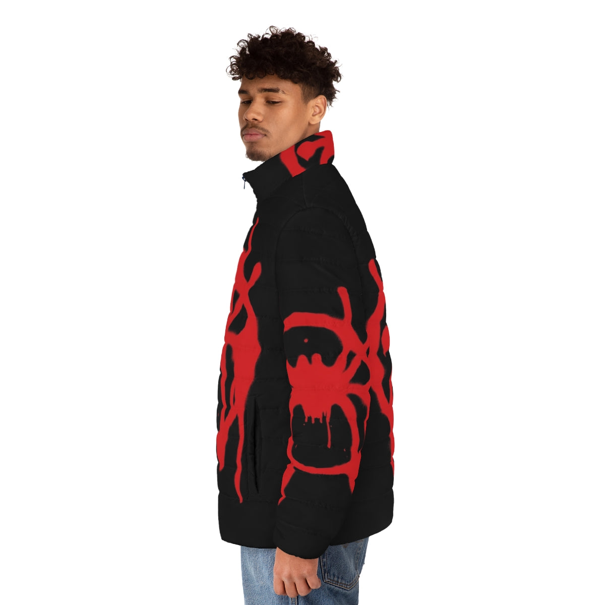 Into The Spider-Verse Miles Morales Puffer Jacket with Spider-Man graphics - men side left