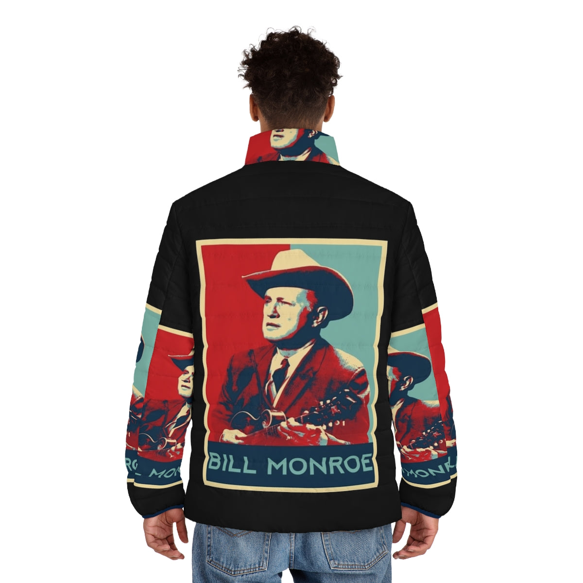 Retro Americana puffer jacket with vintage bluegrass music inspiration - men back