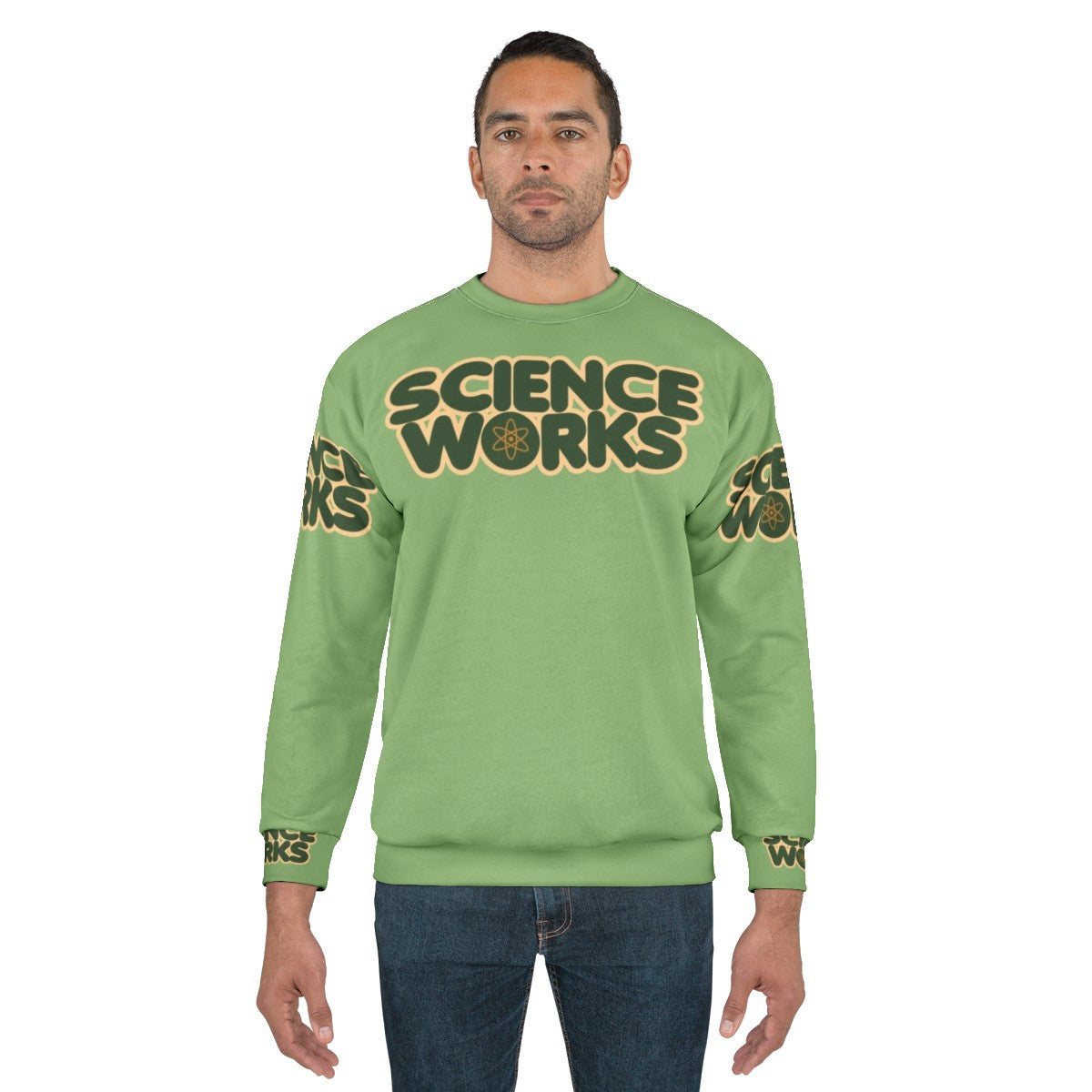 Science Works Sweatshirt, featuring a design for science enthusiasts and climate change awareness - men