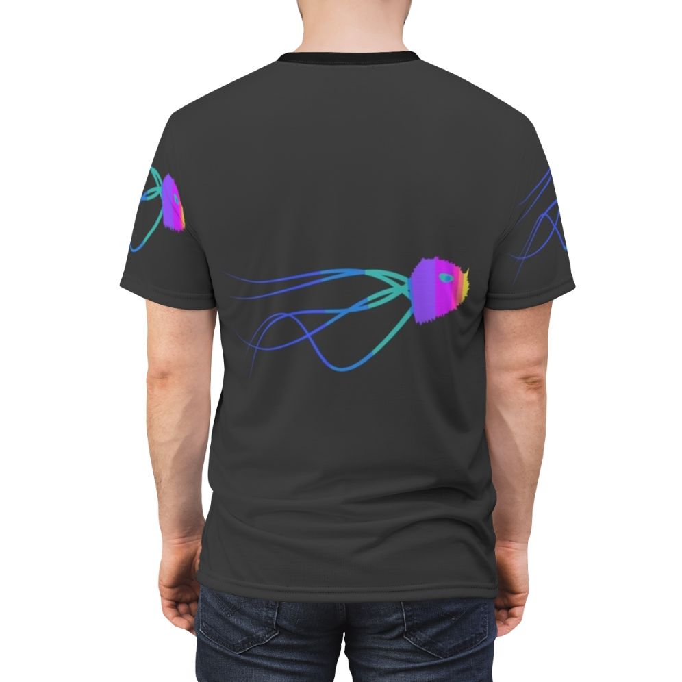 Colorful abstract jellyfish design on a high-quality t-shirt - men back