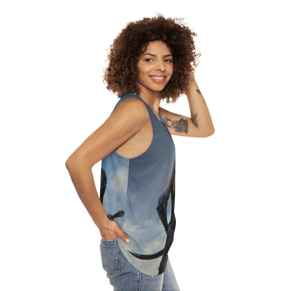 Unisex tank top with anthro canine warrior design - women side