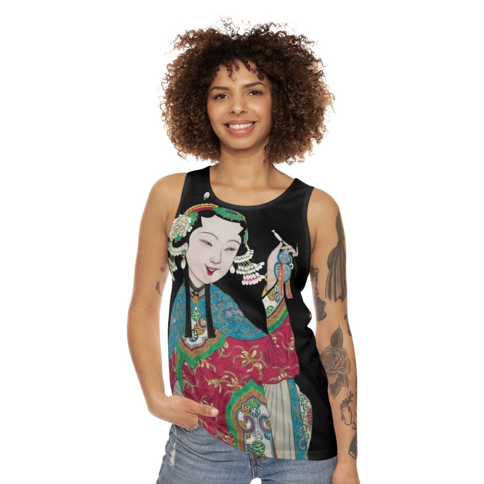 Unisex tank top featuring a captivating vintage Chinese opera figure - women