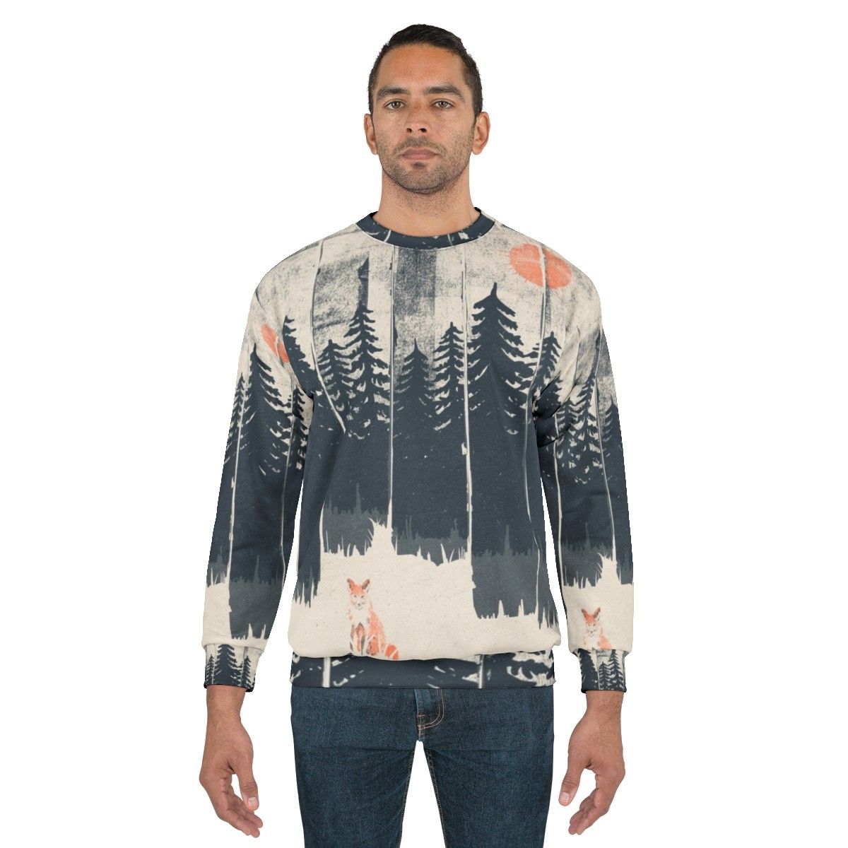 Cozy sweatshirt with a fox design in the wild forest - men