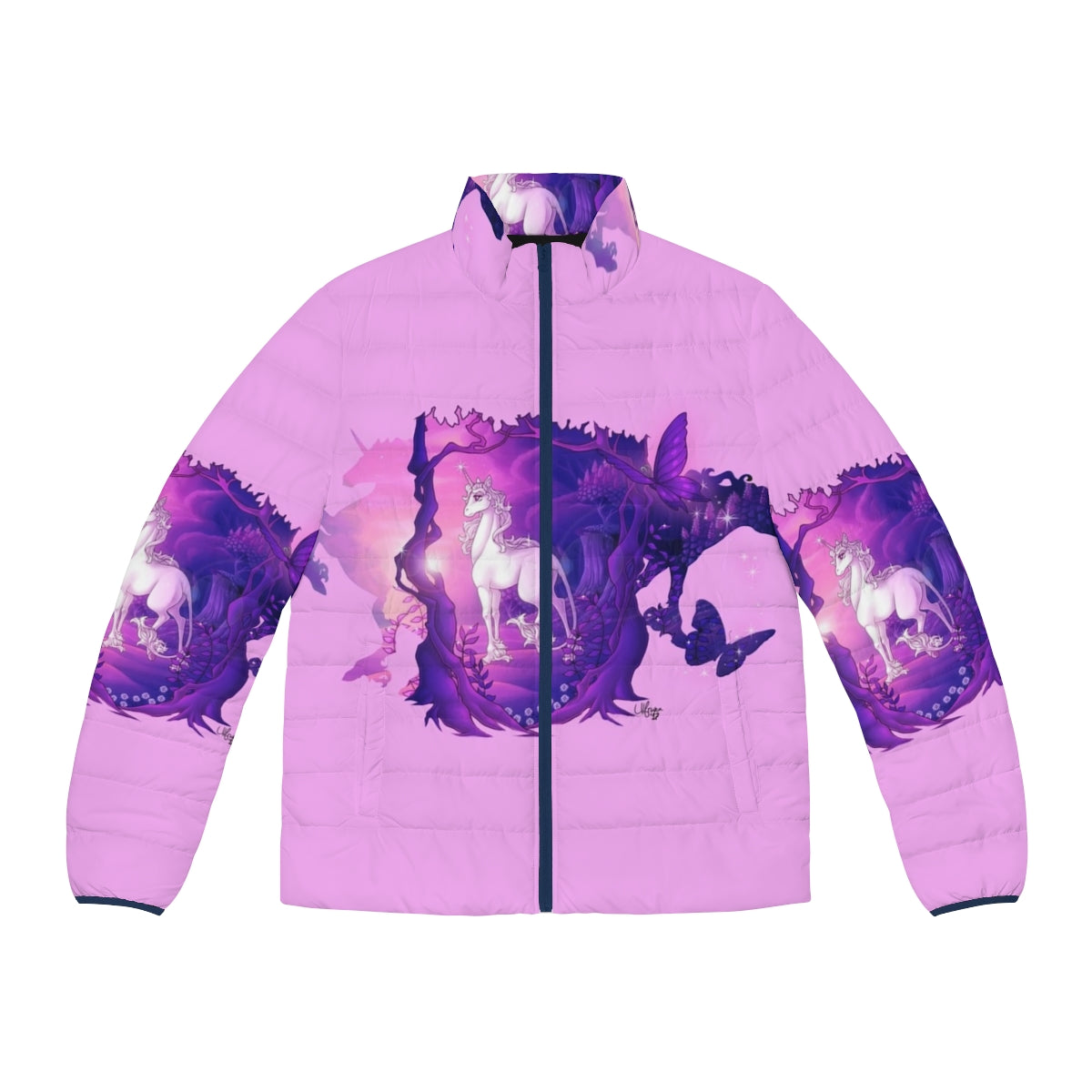 The Last Unicorn Puffer Jacket featuring the magical unicorn Amalthea