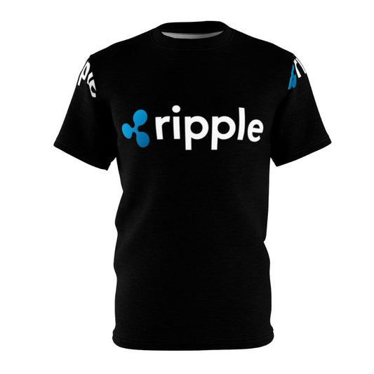 Ripple XRP cryptocurrency-inspired t-shirt design with blockchain logo