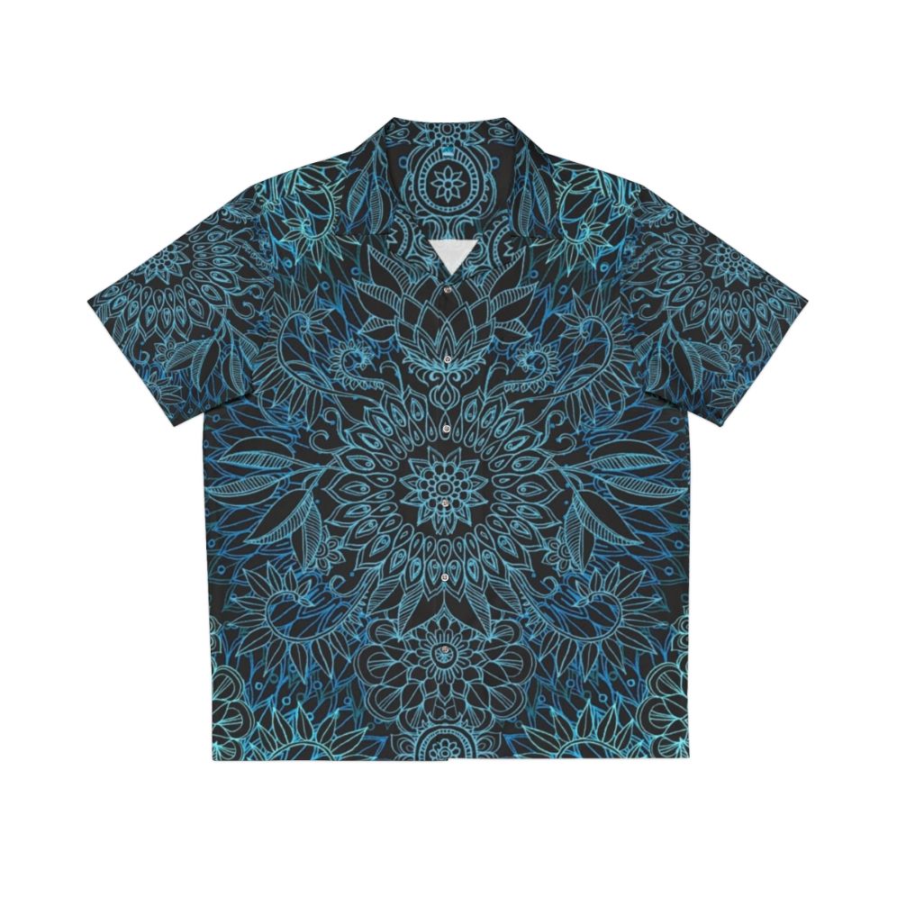 Black Teal Aqua Protea Doodle Pattern Hawaiian Shirt